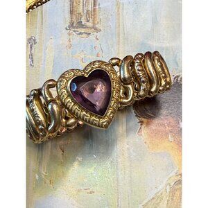 Vintage Pittman Keeler American Queen Expandable Link Bracelet Purple Glass